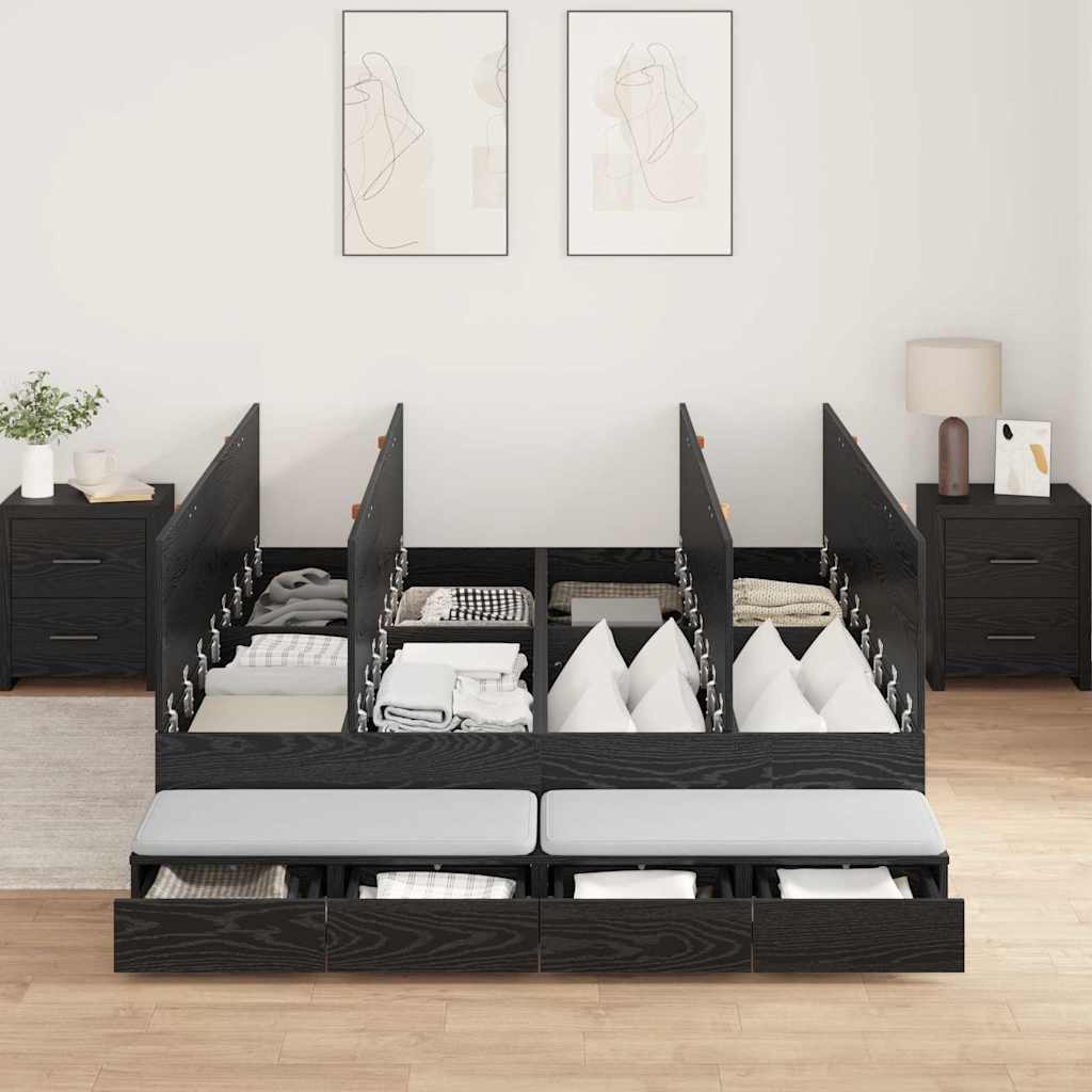 Storage Bed Frame with Drawer Black Oak 160 cm Engineered Wood