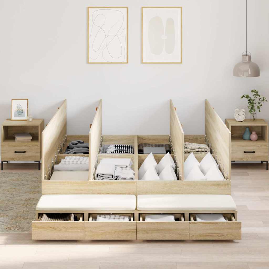 Storage Bed Frame with Drawer Sonoma Oak 160 cm Engineered Wood