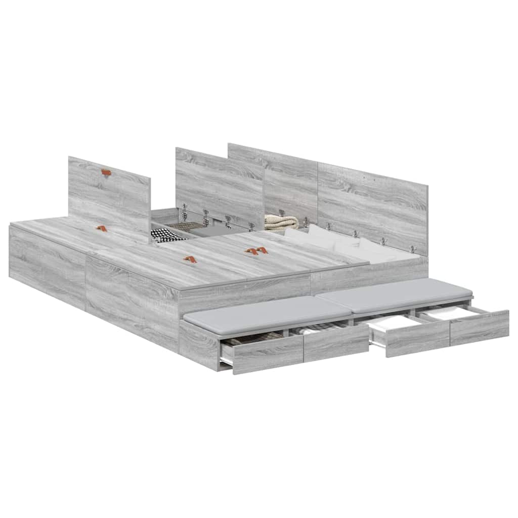 Storage Bed Frame Grey Sonoma 160 cm Engineered Wood