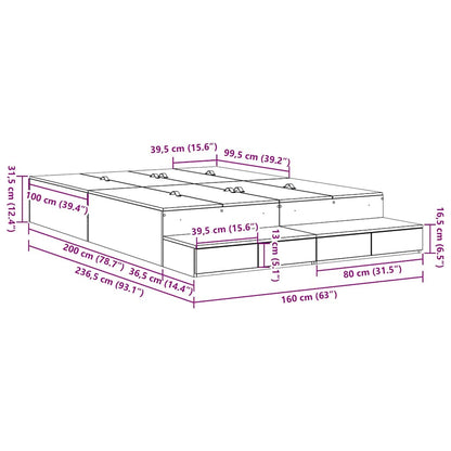 Storage Bed Frame Grey Sonoma 160 cm Engineered Wood