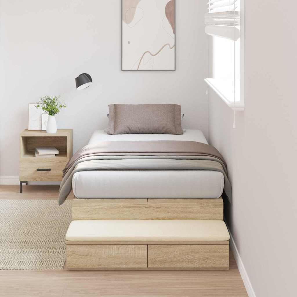 Storage Bed Frame with Drawer Sonoma Oak 90 cm Engineered Wood