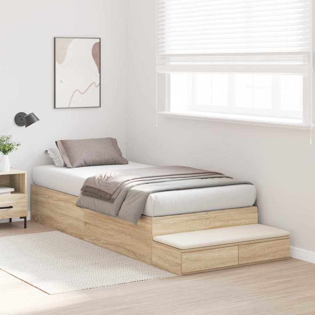 Storage Bed Frame with Drawer Sonoma Oak 90 cm Engineered Wood