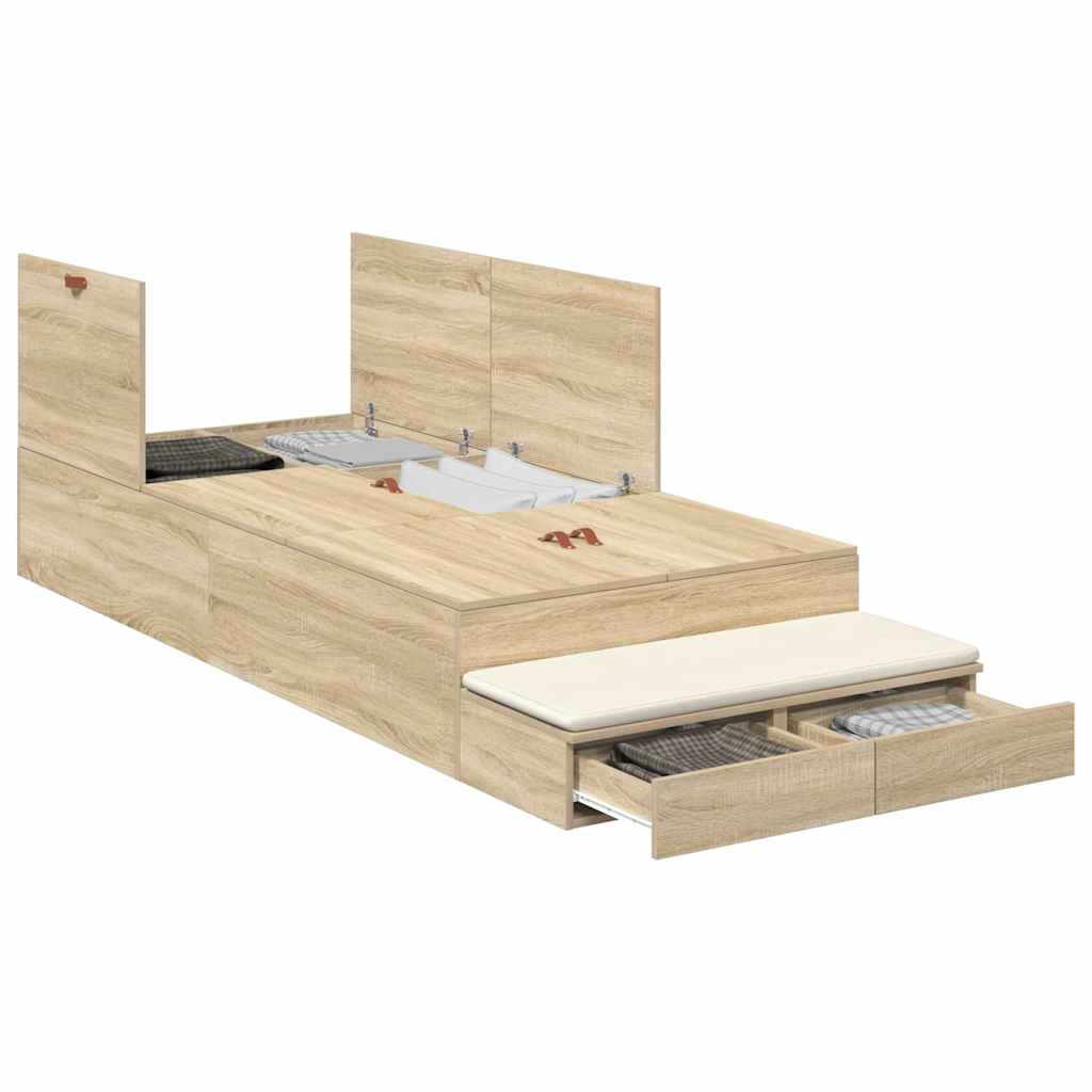 Storage Bed Frame with Drawer Sonoma Oak 90 cm Engineered Wood