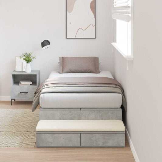 Storage Bed Frame with Door Concrete Grey 90 cm Engineered Wood