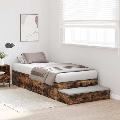 Storage Bed Frame with Drawer Smoked Oak 90 cm Engineered Wood