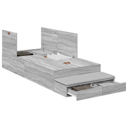 Storage Bed Frame with Drawer Grey Sonoma 90 cm Engineered Wood