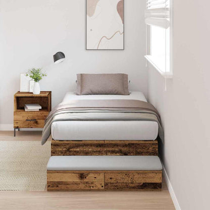 Storage Bed Frame with Drawer Old Wood 90 cm Engineered Wood