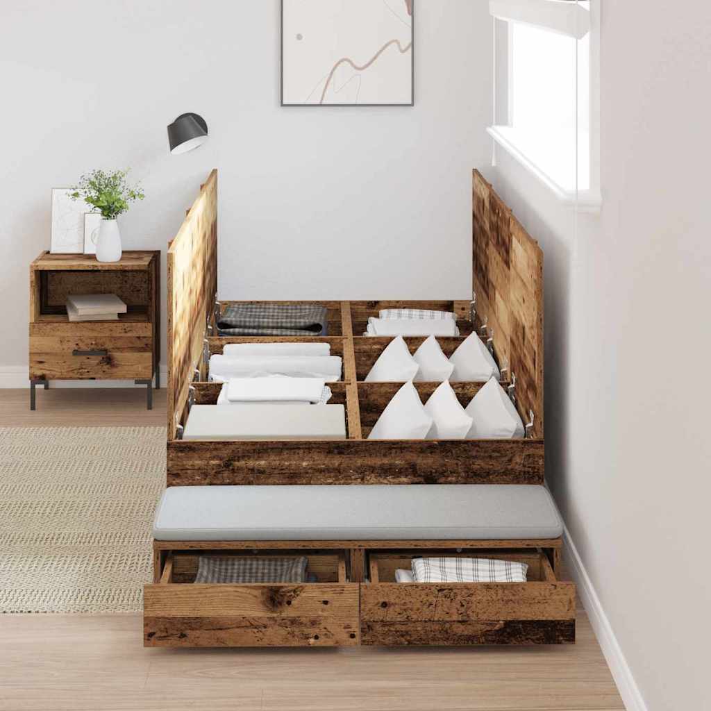 Storage Bed Frame with Drawer Old Wood 90 cm Engineered Wood