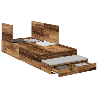 Storage Bed Frame with Drawer Old Wood 90 cm Engineered Wood