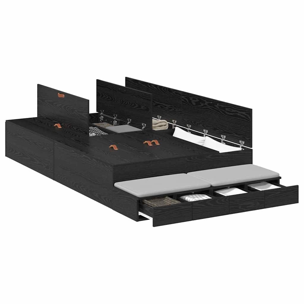 Storage Bed Frame with Drawer Black Oak 120 cm Engineered Wood