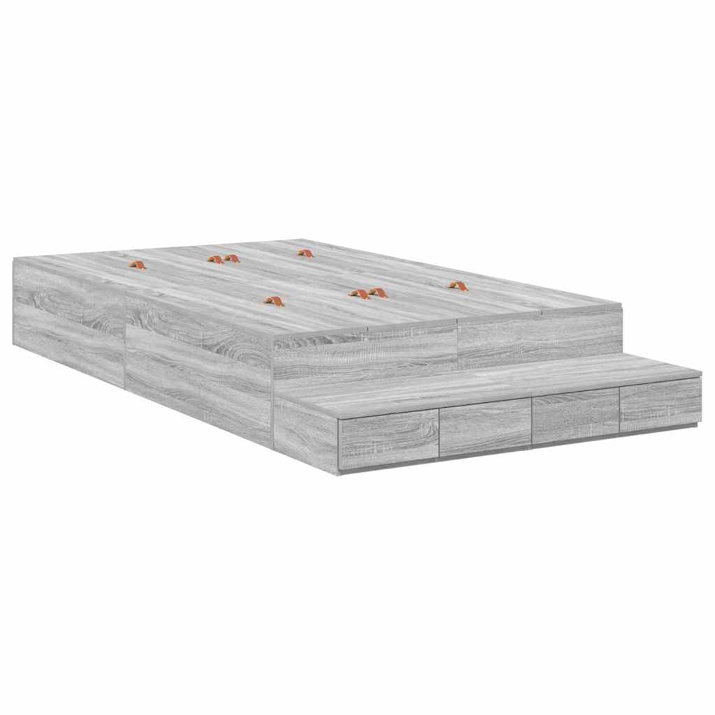 Storage Bed Frame Grey Sonoma 120 cm Engineered Wood