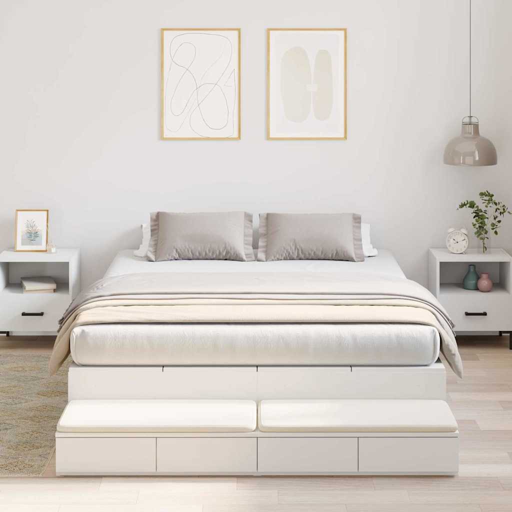 Storage Bed Frame with Drawer White 140 cm Engineered Wood