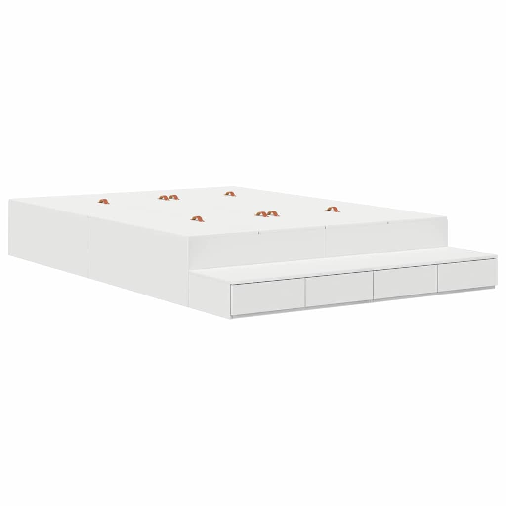 Storage Bed Frame with Drawer White 140 cm Engineered Wood