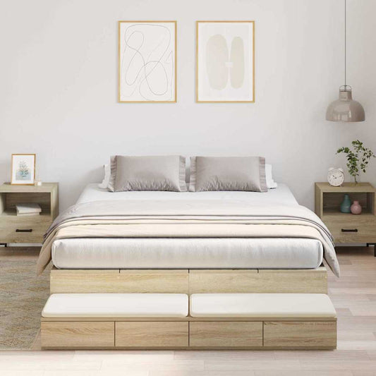 Storage Bed Frame with Drawer Sonoma Oak 140 cm Engineered Wood
