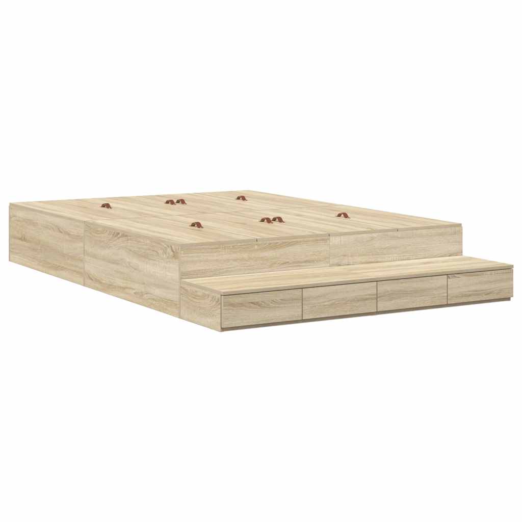 Storage Bed Frame with Drawer Sonoma Oak 140 cm Engineered Wood