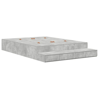 Storage Bed Frame Concrete Grey 140 cm Engineered Wood