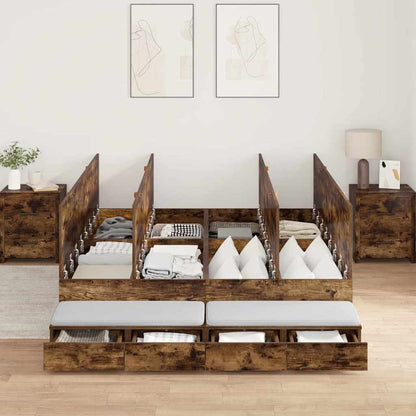 Storage Bed Frame with Drawer Smoked Oak 140 cm Engineered Wood