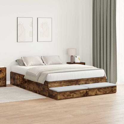 Storage Bed Frame with Drawer Smoked Oak 140 cm Engineered Wood