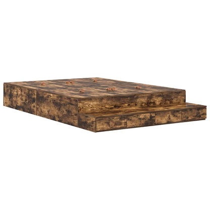 Storage Bed Frame with Drawer Smoked Oak 140 cm Engineered Wood