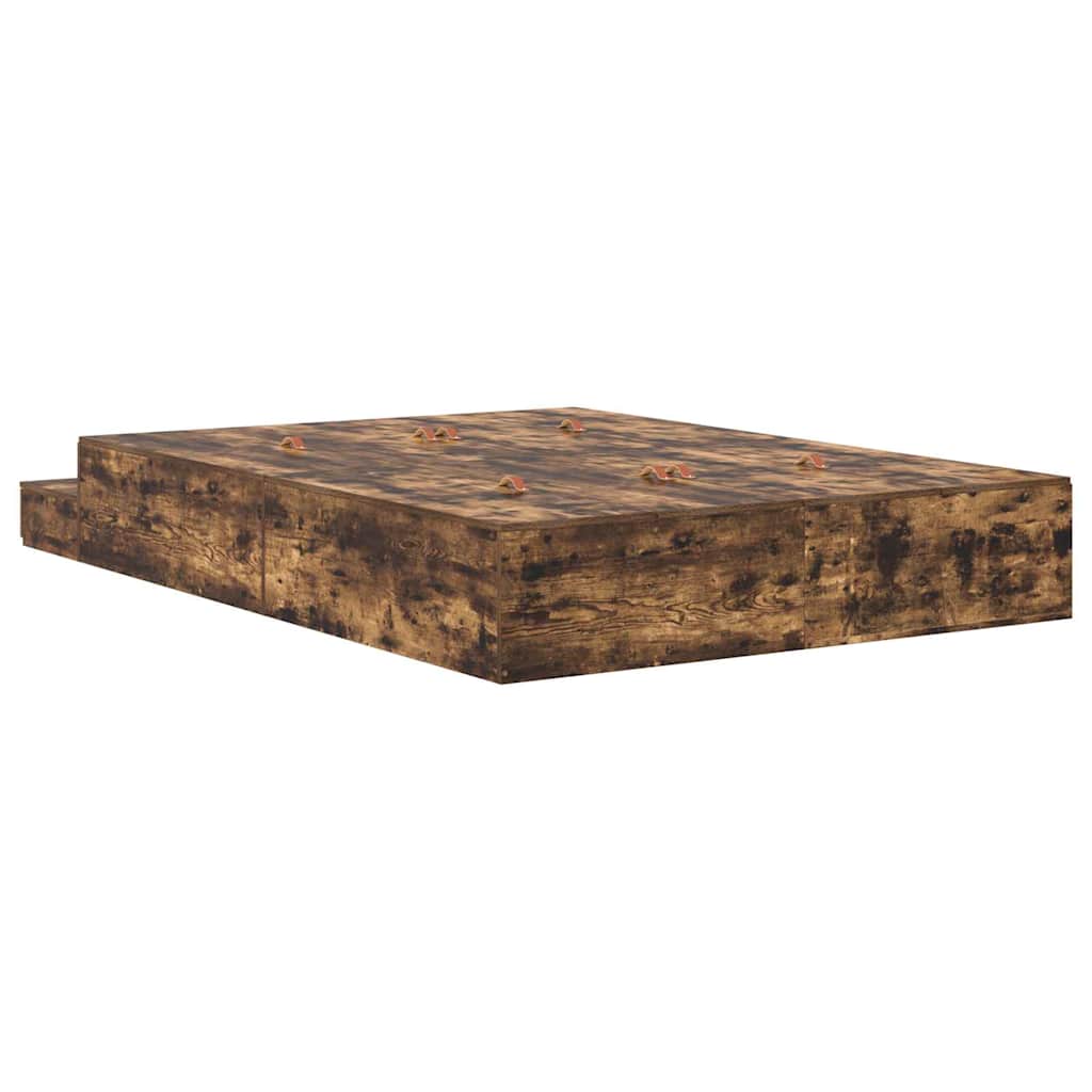 Storage Bed Frame with Drawer Smoked Oak 140 cm Engineered Wood