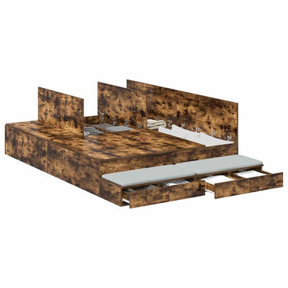 Storage Bed Frame with Drawer Smoked Oak 140 cm Engineered Wood