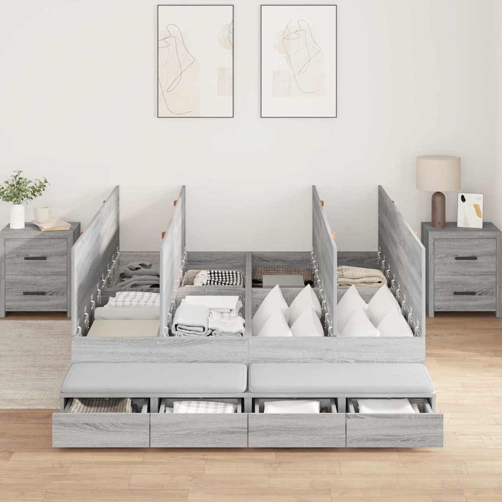 Storage Bed Frame Grey Sonoma 140 cm Engineered Wood