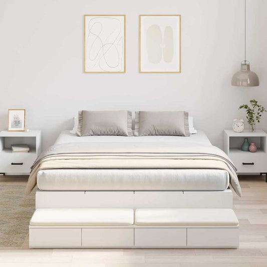 Storage Bed Frame with Drawer White 135 cm Engineered Wood