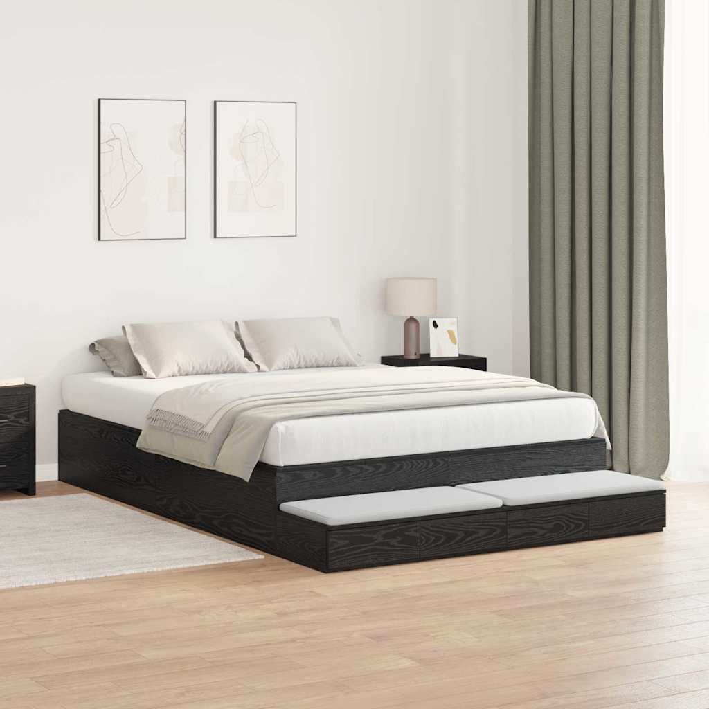 Storage Bed Frame with Drawer Black Oak 135 cm Engineered Wood