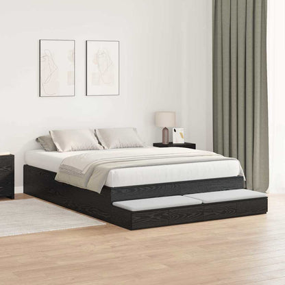 Storage Bed Frame with Drawer Black Oak 135 cm Engineered Wood