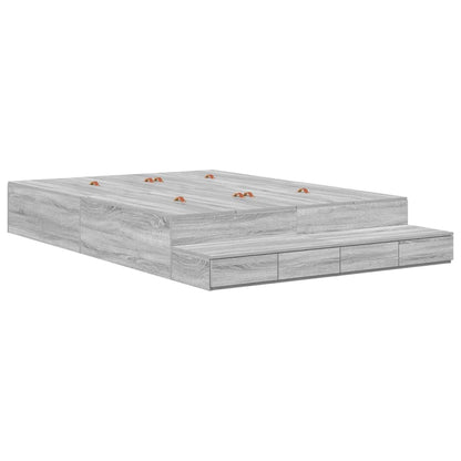 Storage Bed Frame Grey Sonoma 135 cm Engineered Wood