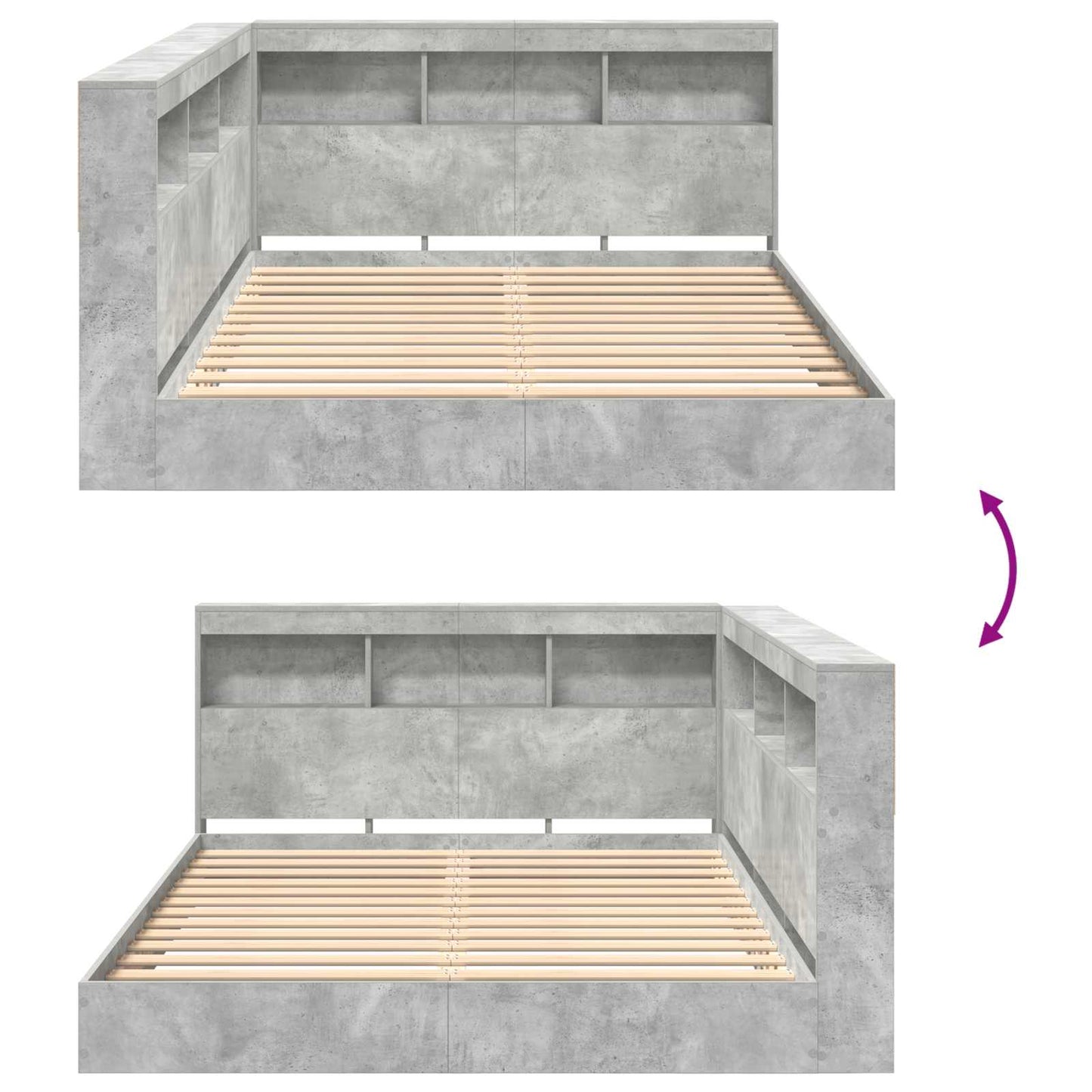 Bookcase Bed Concrete grey 140 x 200 cm Engineered wood