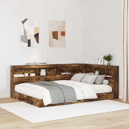 Bookcase Bed Smoked oak 140 x 200 cm Engineered wood
