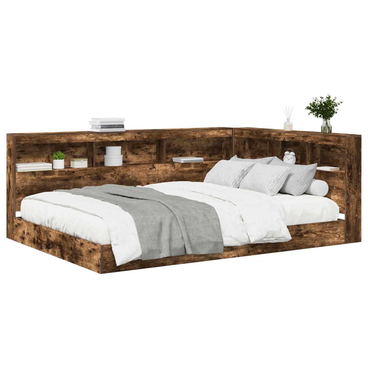 Bookcase Bed Smoked oak 140 x 200 cm Engineered wood
