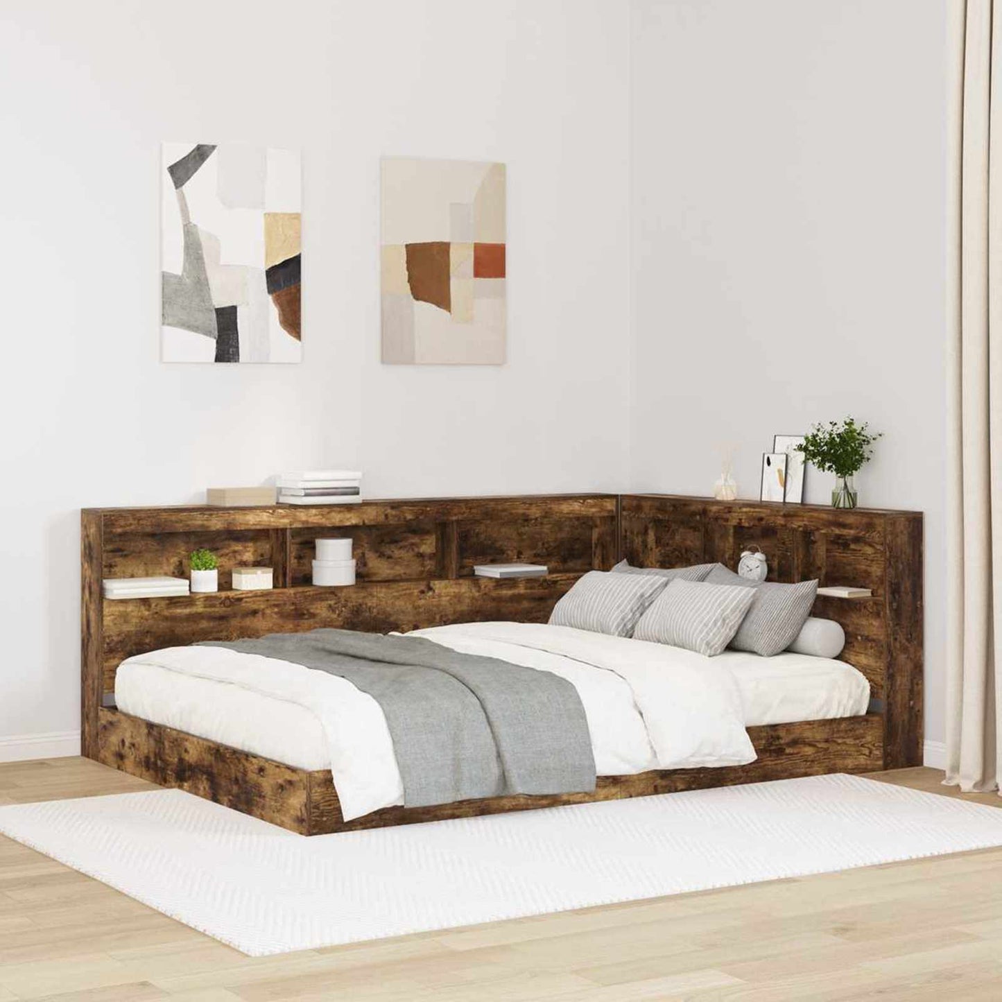 Bookcase Bed Smoked oak 160 x 200 cm Engineered wood