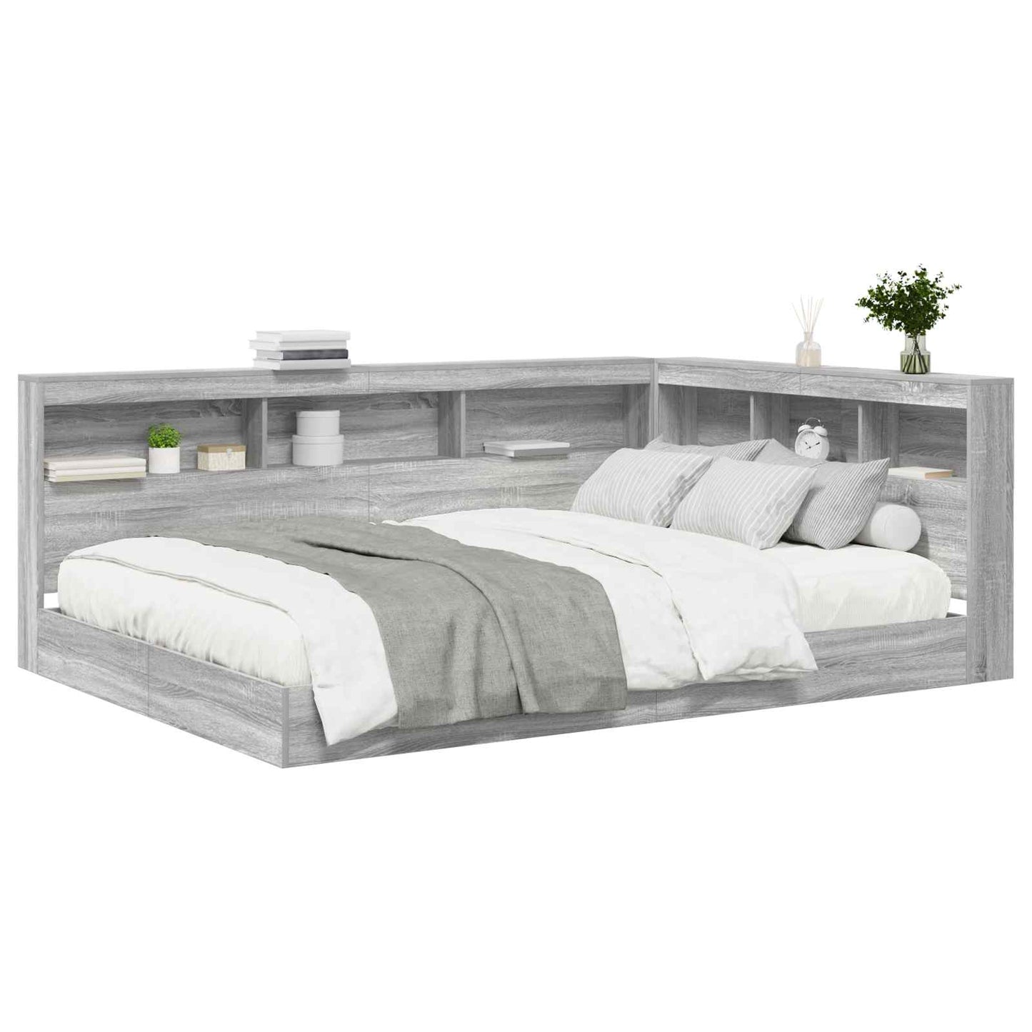 Bookcase Bed Grey sonoma 160 x 200 cm Engineered wood