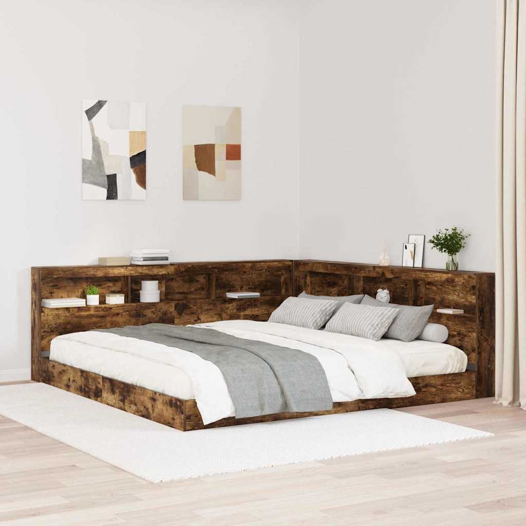Bookcase Bed Smoked oak 180 x 200 cm Engineered wood