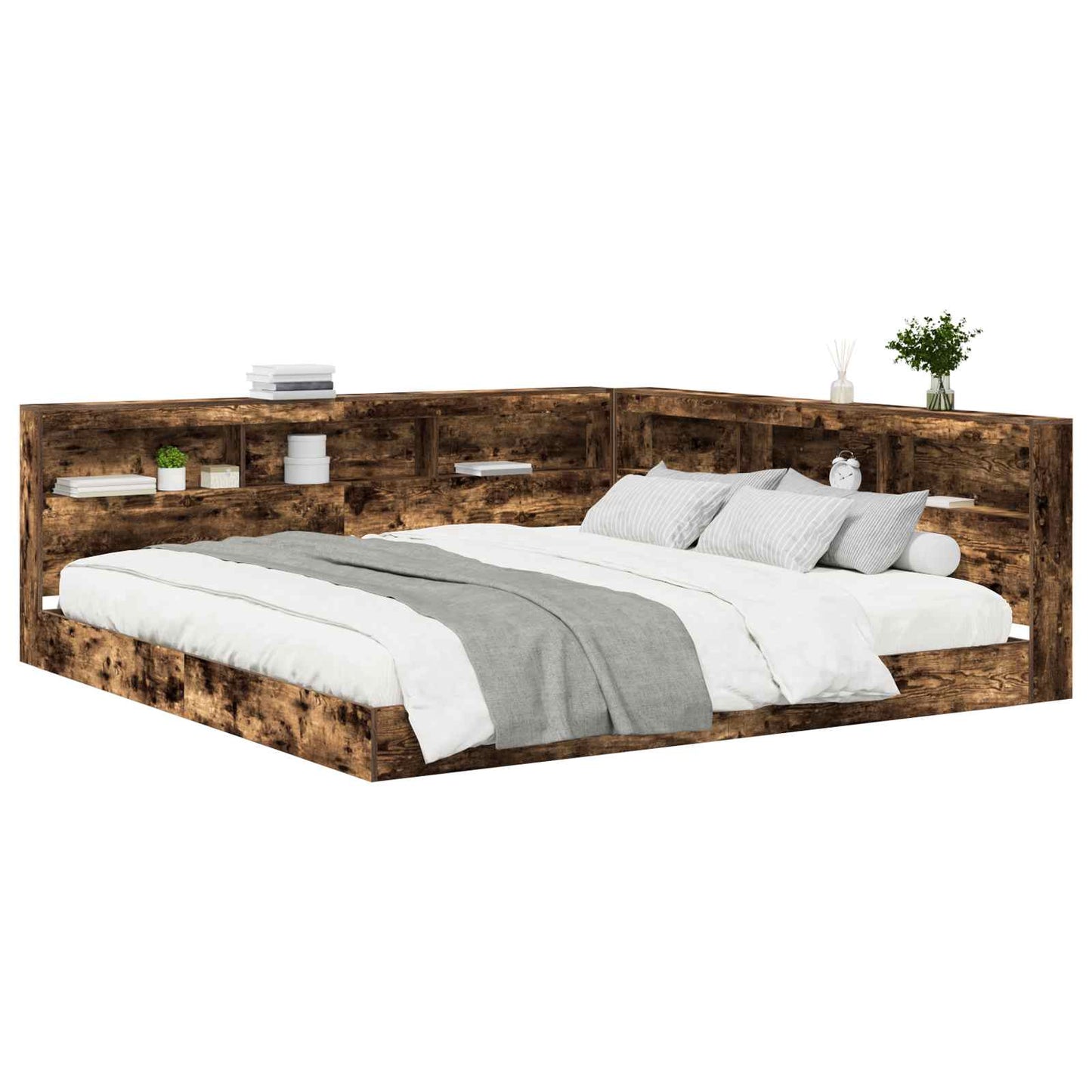 Bookcase Bed Smoked oak 180 x 200 cm Engineered wood