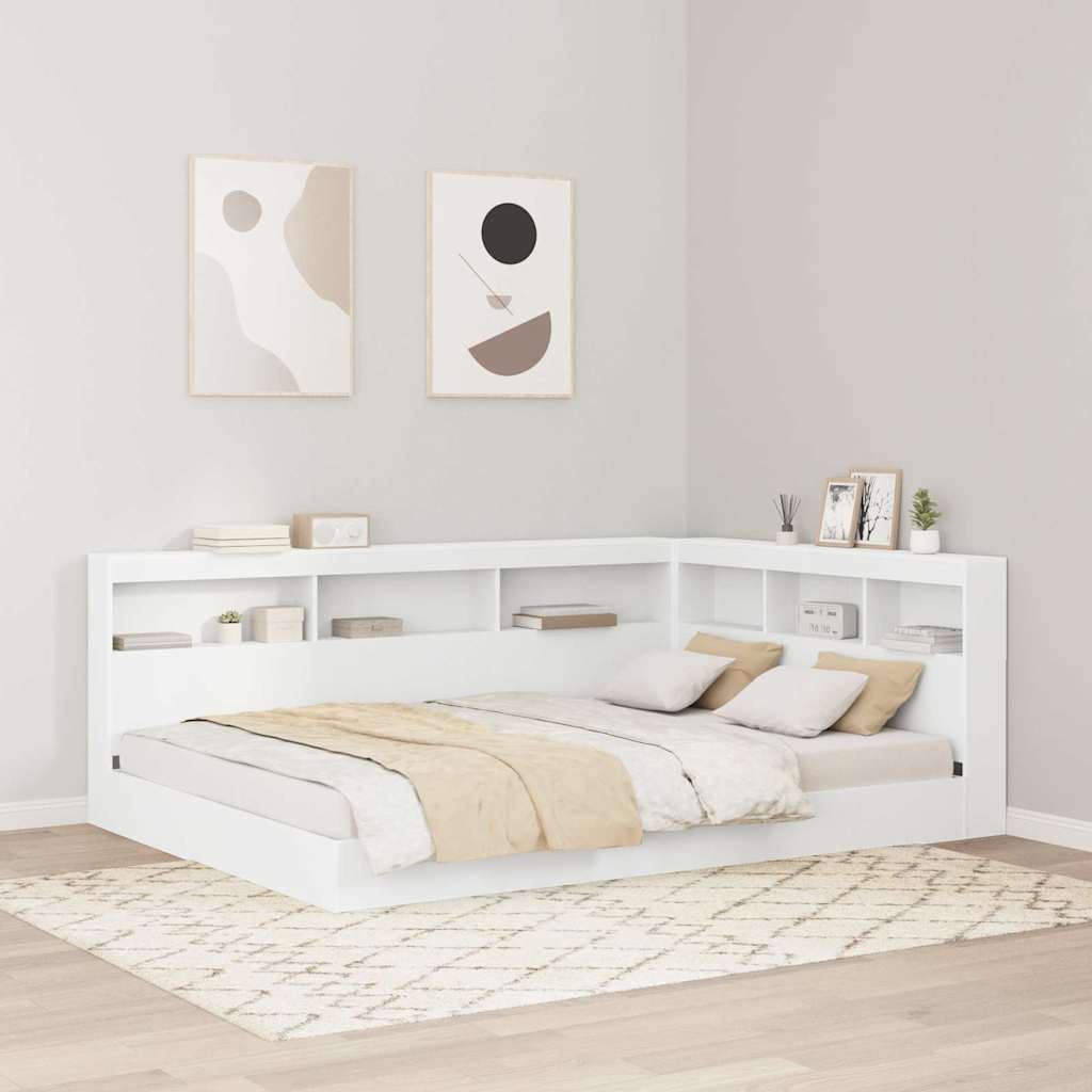 Bookcase Bed with Headboard White 135 x 190 cm Engineered wood