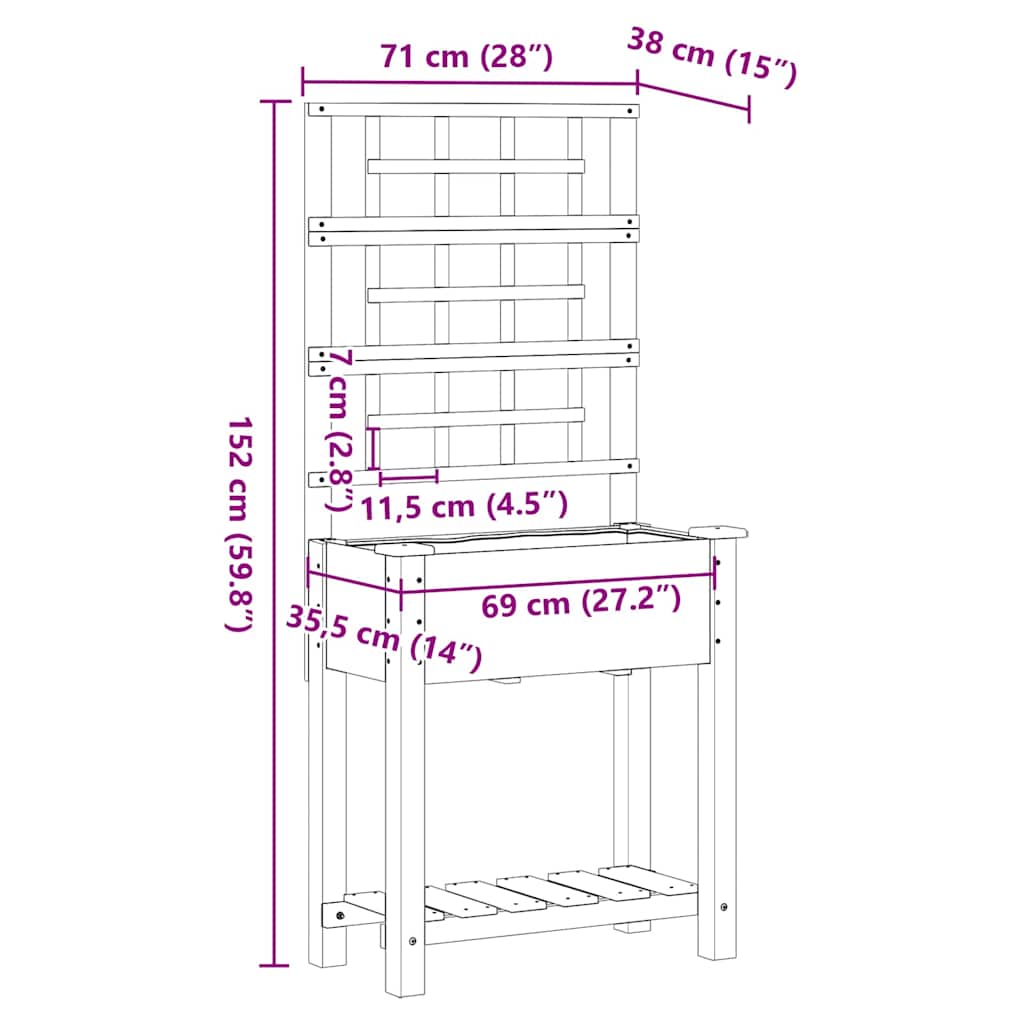 Garden Planter Beige 71 x 38 x 152 cm Solid Fir Wood