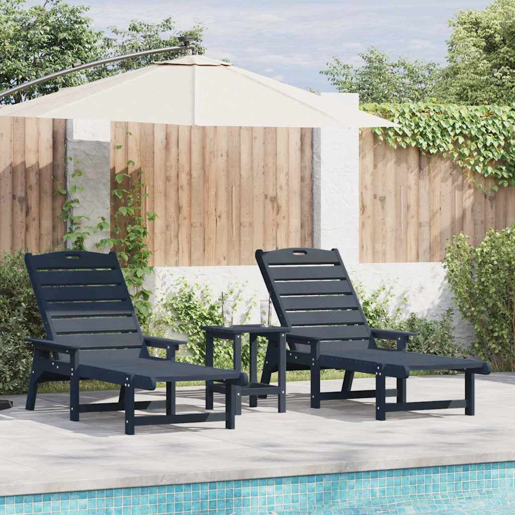 Sun Lounger Reclining 3 pcs Navy Polyethylene