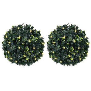 Artificial Boxwood Balls with LED Lights 2 pcs Green 22 cm