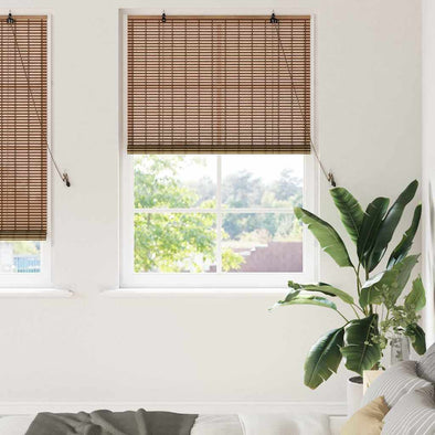 Window Blind with Curtains Manual Brown 110 x 220 cm Bamboo