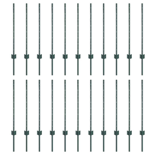 Embedded Fence Post 22 pcs Green 120 cm Powder-Coated Steel