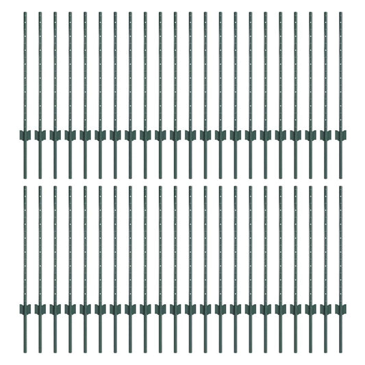 Embedded Fence Post 44 pcs Green 120 cm Powder-Coated Steel