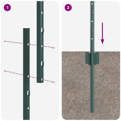 Embedded Fence Post 22 pcs Green 140 cm Powder-Coated Steel