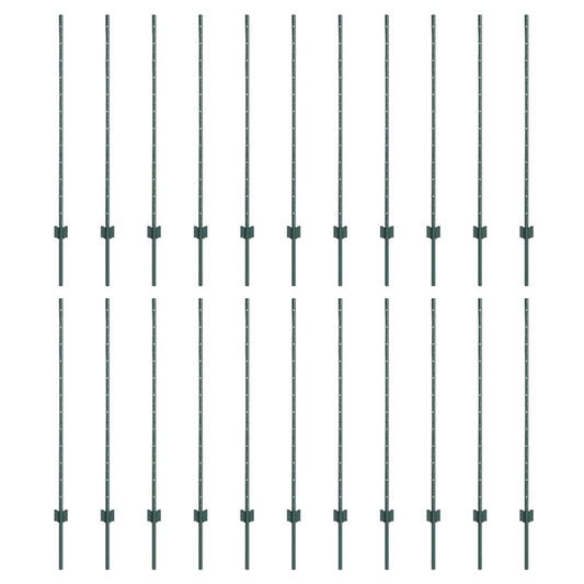 Embedded Fence Post 22 pcs Green 160 cm Powder-Coated Steel