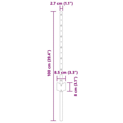 Embedded Fence Post 22 pcs Grey 100 cm Powder-Coated Steel