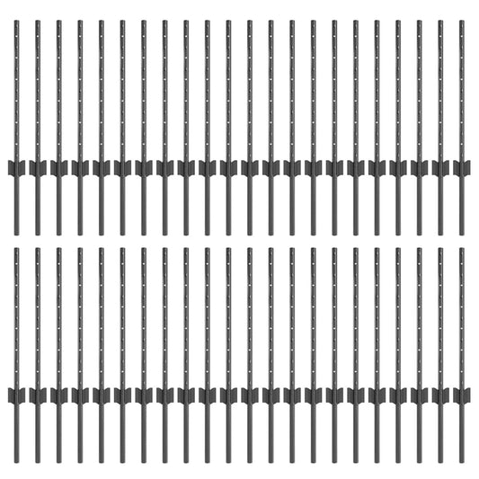 Embedded Fence Post 44 pcs Grey 100 cm Powder-Coated Steel