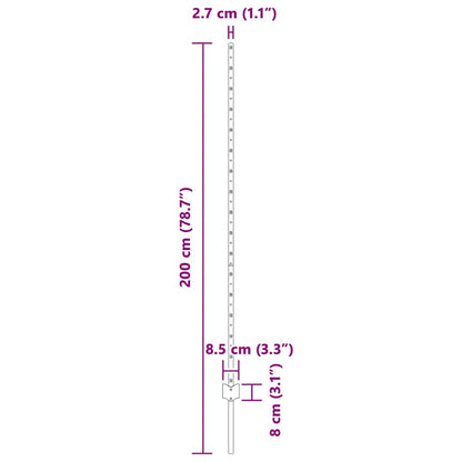 Embedded Fence Post 44 pcs Grey 200 cm Powder-Coated Steel