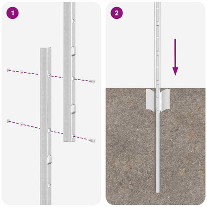 Embedded Fence Post 22 pcs Silver 140 cm Powder-Coated Steel